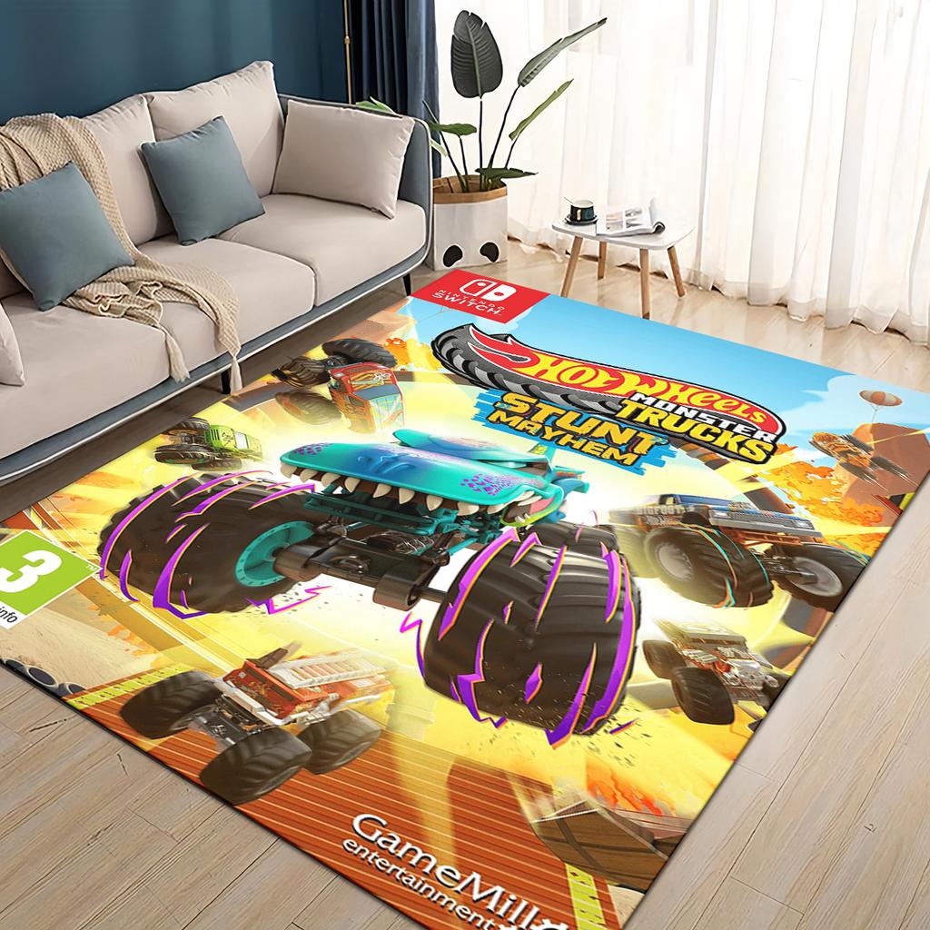 3D Hot W-Wheels Monster Závodní Auto Plocha Koberec, Koberec pro Obývací Pokoj Dětský Pokoj Pohovka Rohožka Dekorace, Protiskluzová Podlahová Rohož