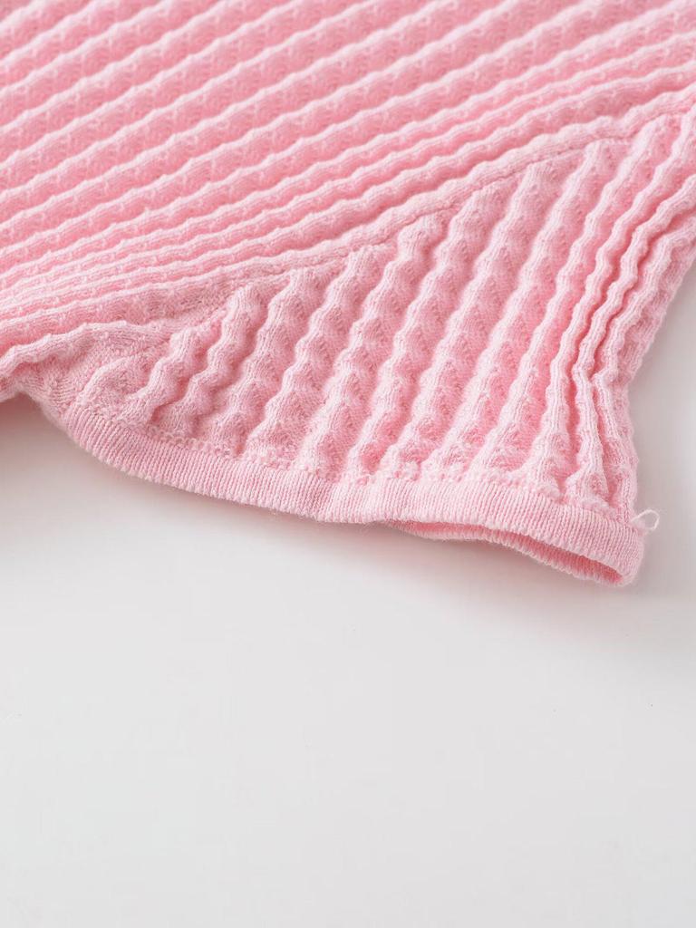 European Spring 2026 Textured Knit Stand Collar Women's Top