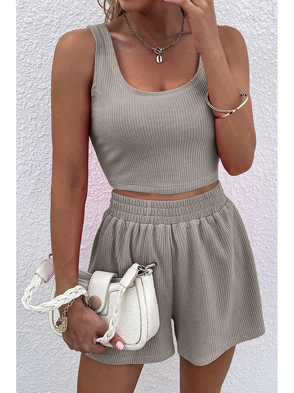 

Літній жіночий в язаний модний повсякденний однотонний костюм без рукавів 2023 року XL