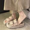 Fashion Thick Soled Hairy Slippers Women's Outdoor Wear  New Autumn and Winter Fashion Leather Buckle Plush Cotton Slippers Women Shoes
