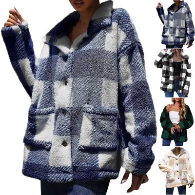 Damenmode und Winter Plüsch Plaid Langarm Revers Casual Jacke