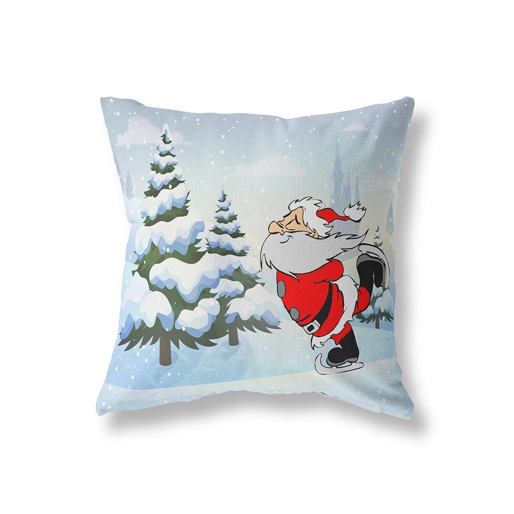 Merry Christmas Cute Snowman Print Pattern Polyester Cushion Cover Home Living Room Sofa Decoration Square Pillow Pillow Cover