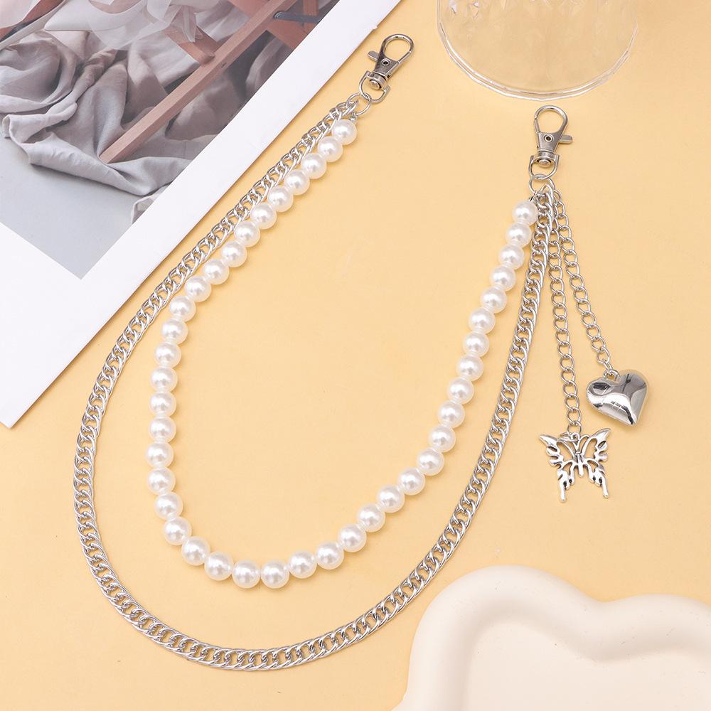 Accessories, Simple and Versatile Stainless Steel Butterfly Waist, Cold Wind Handmade Pearl Bag Trouser Chain