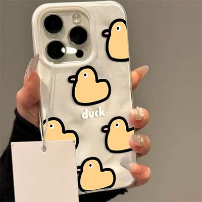Cute Cartoon Duck Phone Case for iPhone 17 16 Pro 15 14 Plus 13 12 11 Pro Max 17 Air 16E Wavy Texture Soft TPU Shockproof Cover