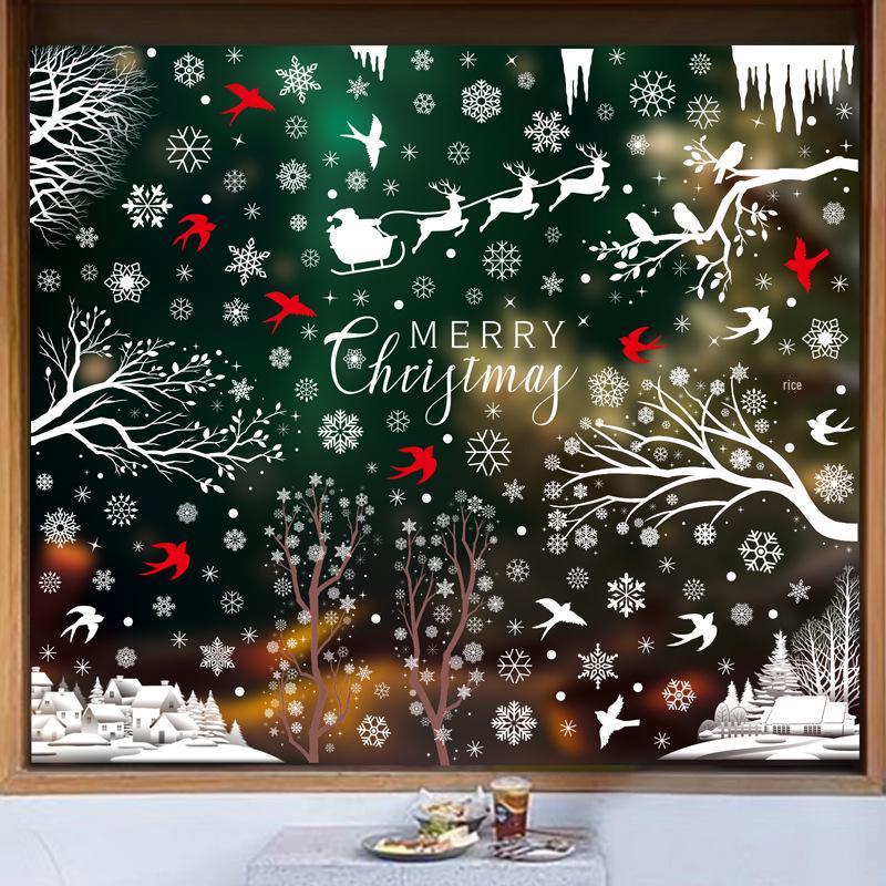 Snowflake Scene Christmas Window Stickers: Holiday Atmosphere Glass Decor