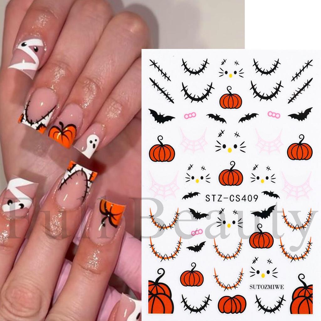 New Nail Art Stickers Halloween Cartoon Scar Pumpkin Bat Spider Web Adhesive Nail Sticker