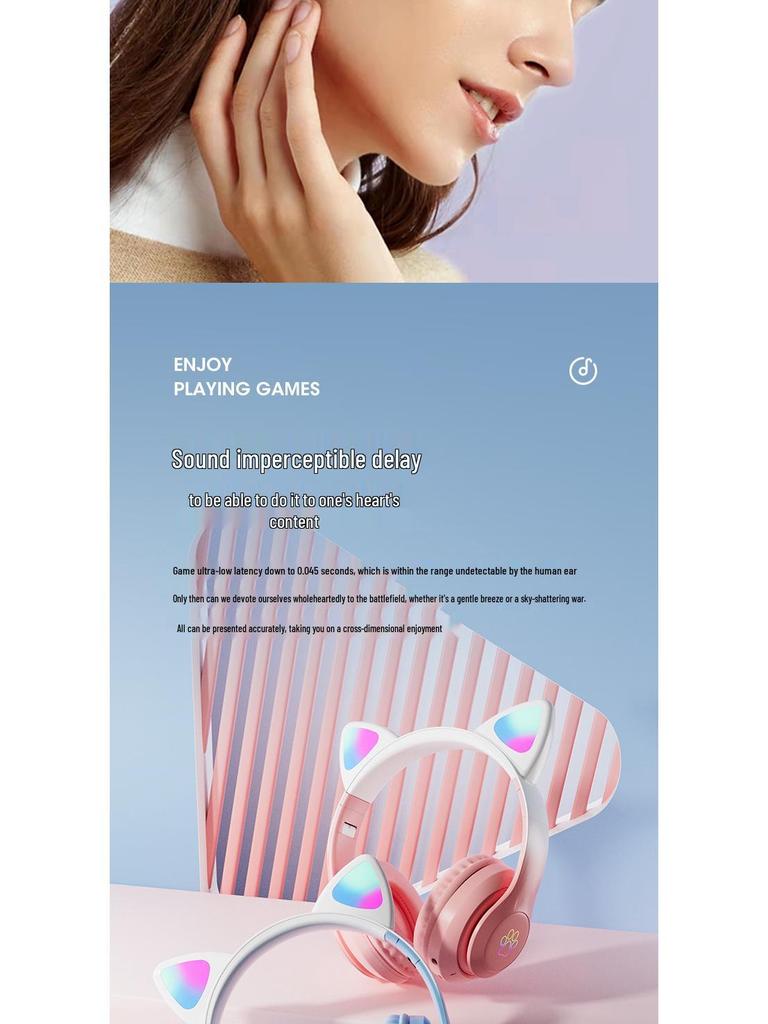 Sky Blue Cat Ear Bluetooth Headphones with Breathing Light