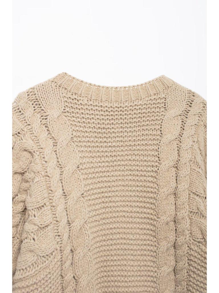 European & American Style Autumn Loose Cable Knit Sweater - Women's Round Neck Pullover