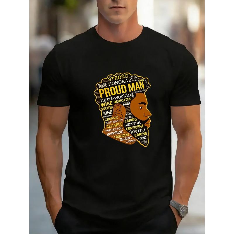 European sizesThe Brown Male Profile Contour Paired with Yellow Text Slogan Print Exudes Pride and a Sense of Quality.