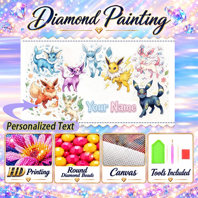 Personalized Eevee Evolutions Diamond Art Custom Name 5D Diamond Painting Full Drill DIY Craft