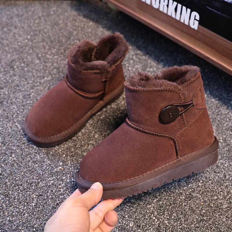 Children's Cowhide Fleece-Lined Snow Boots - Warm, Non-Slip for Boys & Girls