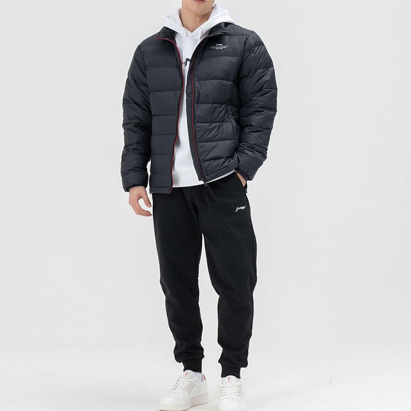 Li Ning Table Tennis Series Solid Color Windproof Cold Resistant Warm Down Jacket Letter Print Pullover Hoodie Casual Sports Suit AYMS199-1+AWDTF33-2