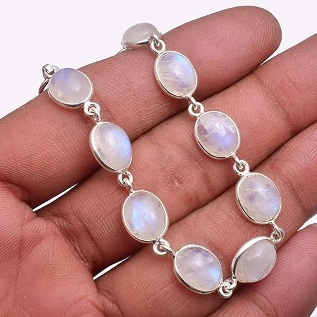 925 Sterling Silver Moonstone Gemstone Bracelet, Handmade Bracelet, Gift For her, Silver Jewelry, Anniversary Gift