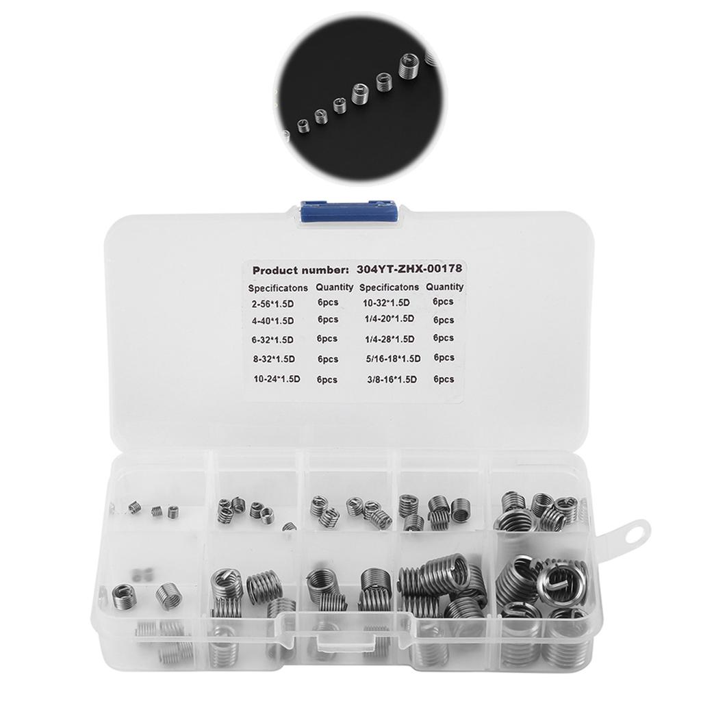 60pcs 304 Stainless Steel Wire Screw Sleeve Thread Repair Insert Assortment Kit
