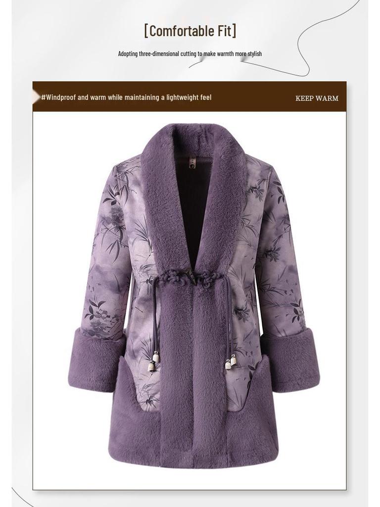 Mamas Winter-Nerz-Samtmantel - Mit Fleece gefüttert, Verdickt, Große Größen, Modisches Woll-Oberteil für Frauen mittleren Alters und ältere Frauen