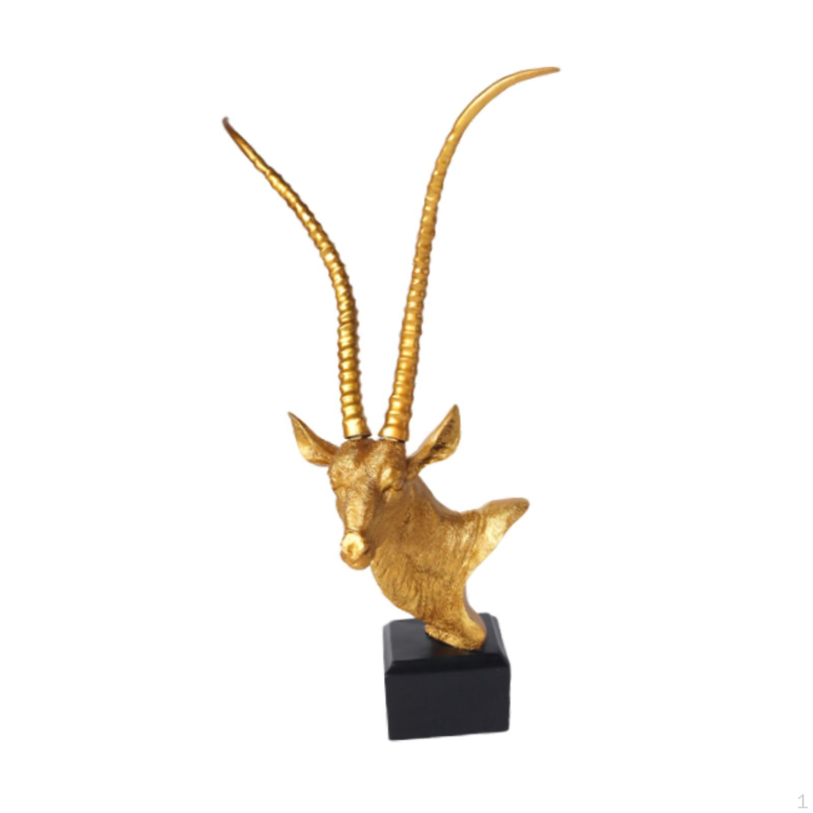 

Antelope Head Animal Statue Resin Ornament Creative Decoration with Refined Base for Living Room, золотой