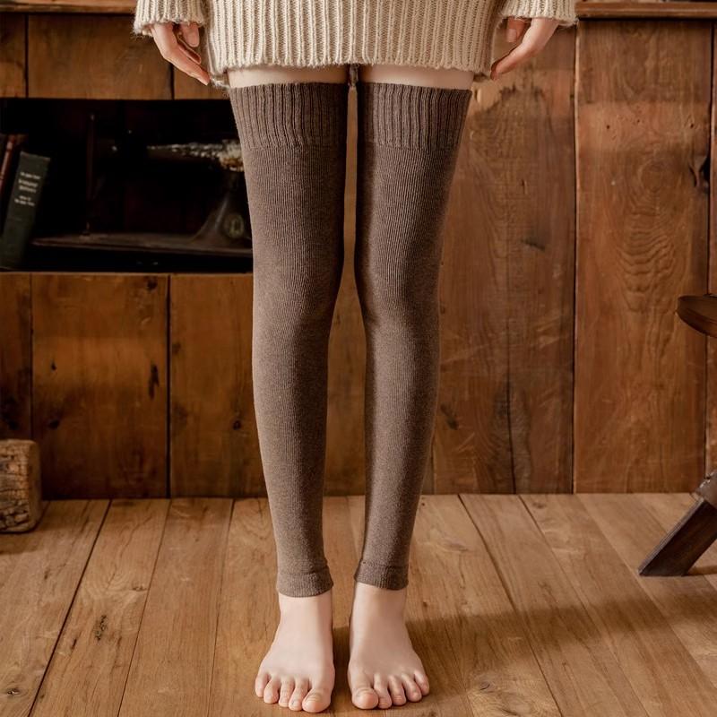 Knit Cotton Thermal Knee-High Socks Soft Warm Leg Warmers Solid Colors Light Stockings For Women Autumn Winter Home Office Wear