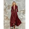 Abito Lungo Estivo Elegante Bohemien da Donna con Scollo a Revers, Maniche Lunghe, Vita Media, Monocolore, Linea ad A