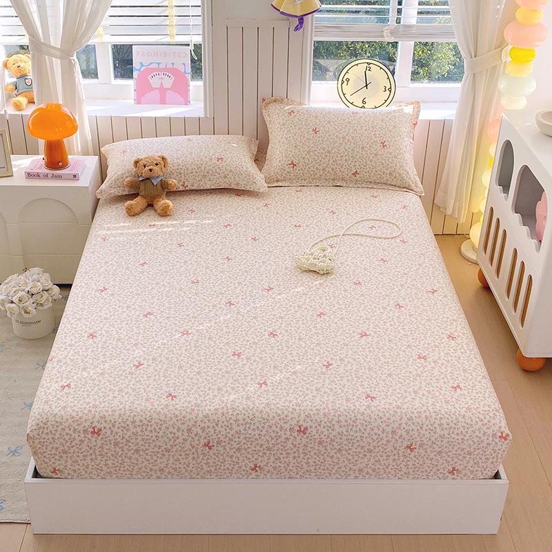 Pure Cotton Printed Single Bed Sheet Set - Fitted Sheet, Protective Cover, Pad Cover (3 Pieces)