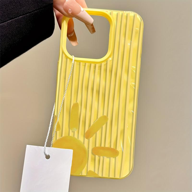Custodia per Telefono Gialla a Strisce con Disegno del Sole per IPhone 17 Pro Max 16 15 14 13 12 11 Pro Max Plus 17Air 16E Texture Pieghettata Cover Morbida