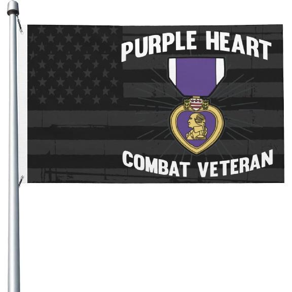 Army Purple Heart Veteran Flag 3x5 Ft Outdoor Flag USA Flag Garden Yard Decor Flag Polyester with Brass Grommets