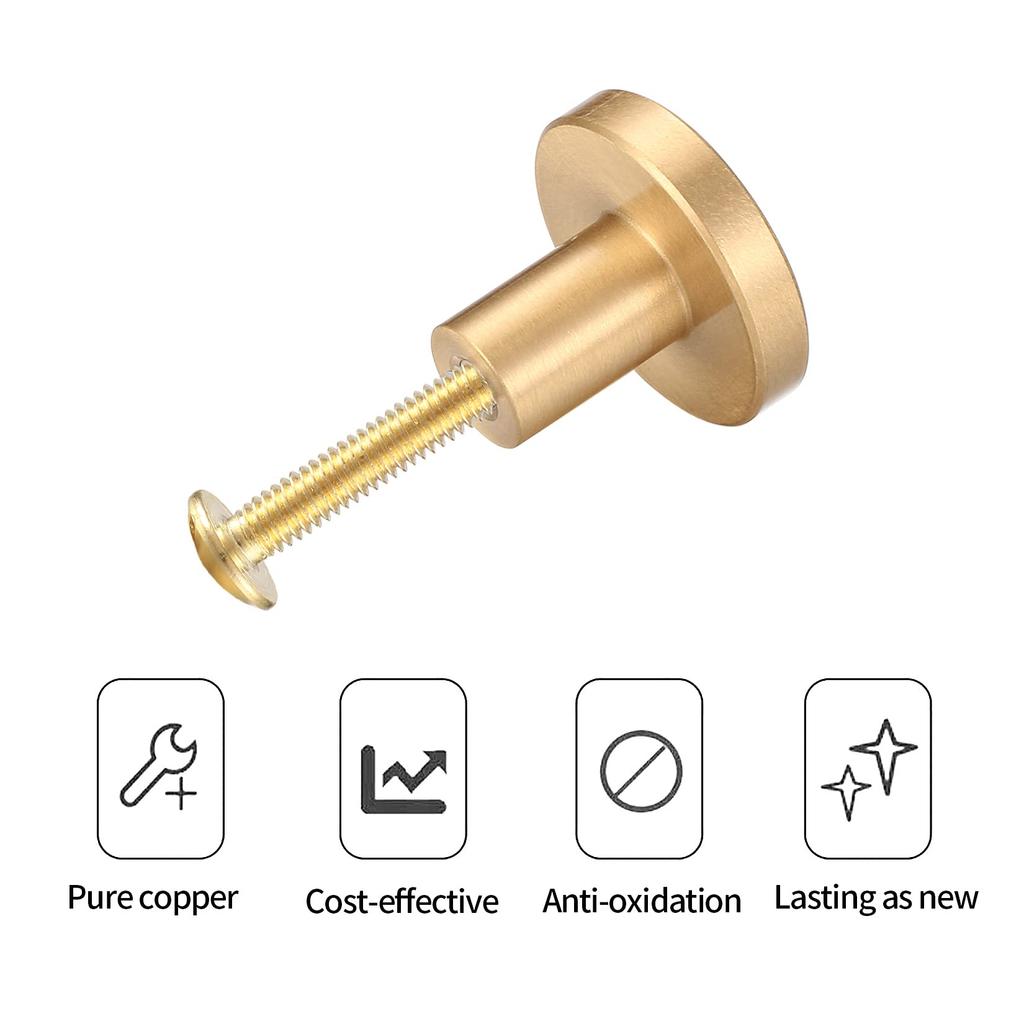 Round Cabinet Knobs, Gold Brass Drawer Knobs, Door Kitchen  Stainless Steel Single Hole Handle with Screws