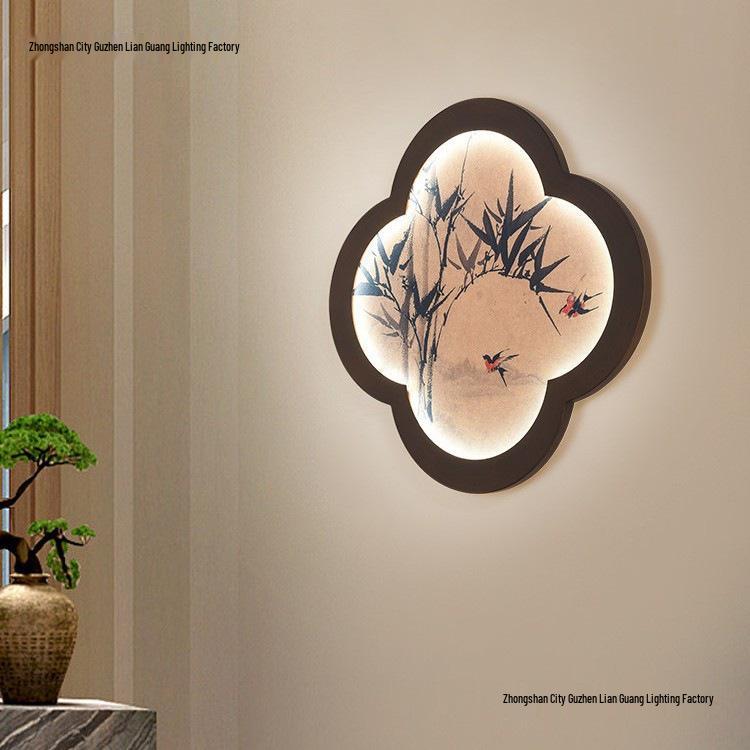 Song Dynasty Zen Mural Lamp: Retro Wall Light for Living Room, Hallway, and Staircase