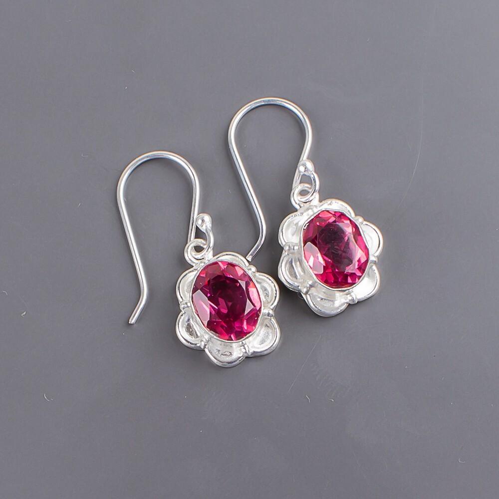Pink Tourmaline Gemstone 925 Sterling Silver Jewelry Drop/Dangle Earrings 1.30" EE-11-18