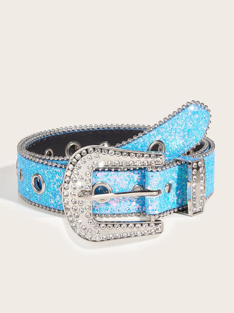 Y2K Rhinestone Buckle Wide Belt for Women | Trendy Eyelet Shiny Waist Chain, Western Spice Girl Fashion Accessory Practical