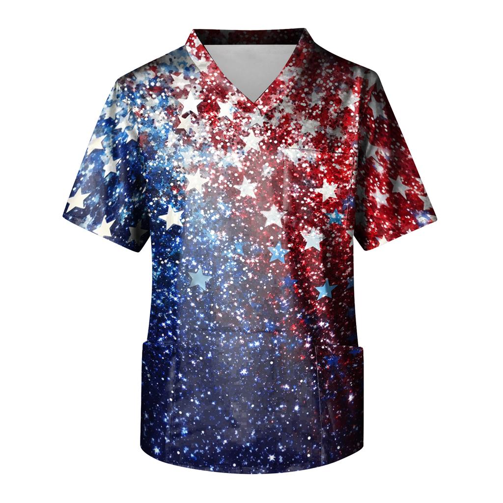 Men's Short Sleeve V-Neck  Print Chest Pocket Care Top
