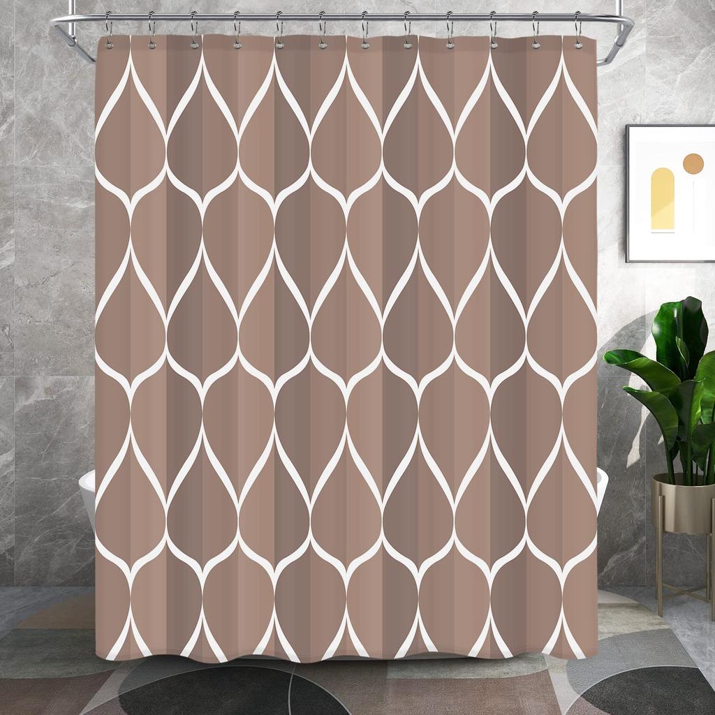 Aegean Blue Geometric Shower Curtain,Waterproof Polyester,Quick-Drying,Fabric Shower Curtains Set For Bathroom,Durable Washable