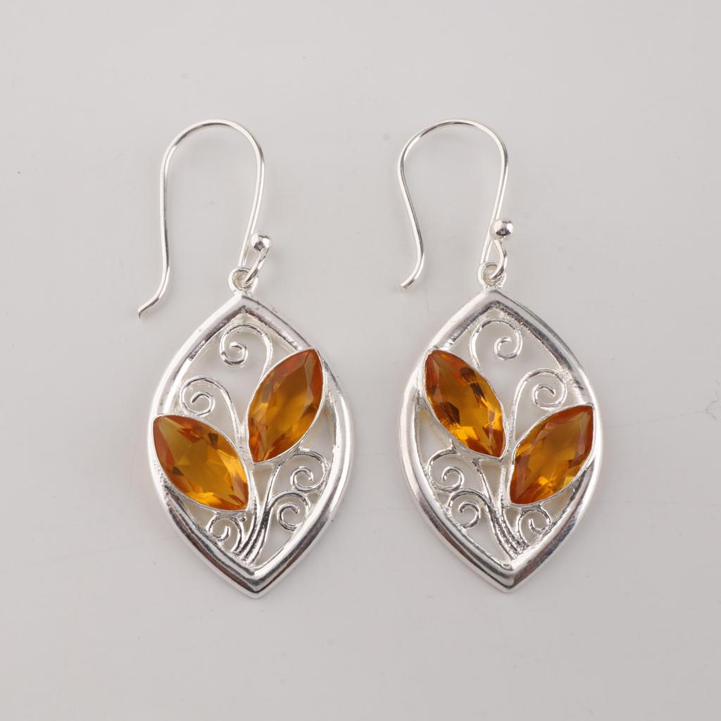 Citrine Gemstone Silver Earring, 925 Sterling Silver Handmade Earring, Unique Silver Earring, Dangle & Drop Earring CE-24-11