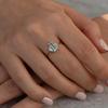 Women’s Emerald Cut Green Gemstone Ring – Gold Plated Band with Baguette Accents, Elegant Statement Jewelry Gift for Her