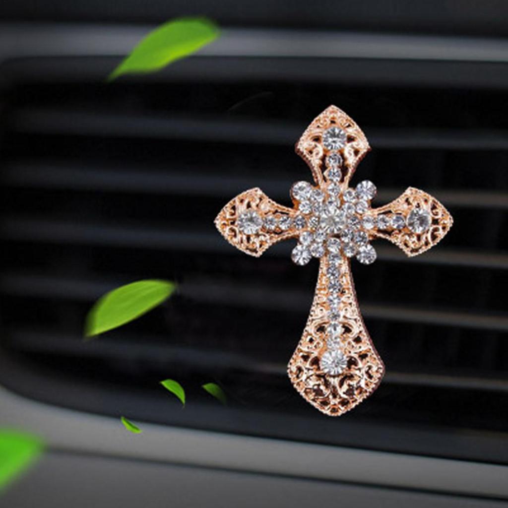 Car Vent Clips Crystal Cross Car Perfume Clips Car Air Fresheners Vent Clips for Women Cross Rhinestone Air Freshener Vent Clip