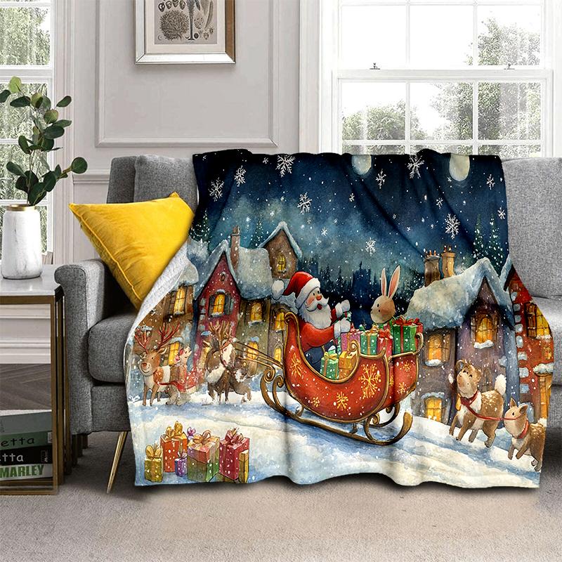 Cartoon Santa Claus Merry Christmas Snowman New Year Gift Soft Flannel Blanket for Beds Bedroom Sofa,Throw Blanket for Cover