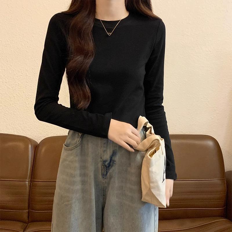 

Кремово-белая и серая футболка с длинным рукавом для женщин на осень и зиму, эластичная облегающая короткая футболка, базовый топ из чистого хлопка XL