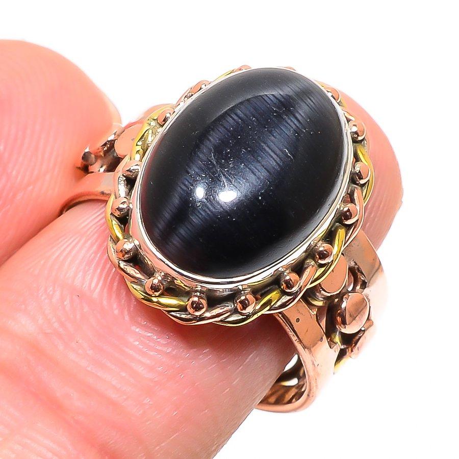 Natural Sun Silver Jewelry Obsidian Two Tone 925 Sterling Silver Ring S.9 n5J75