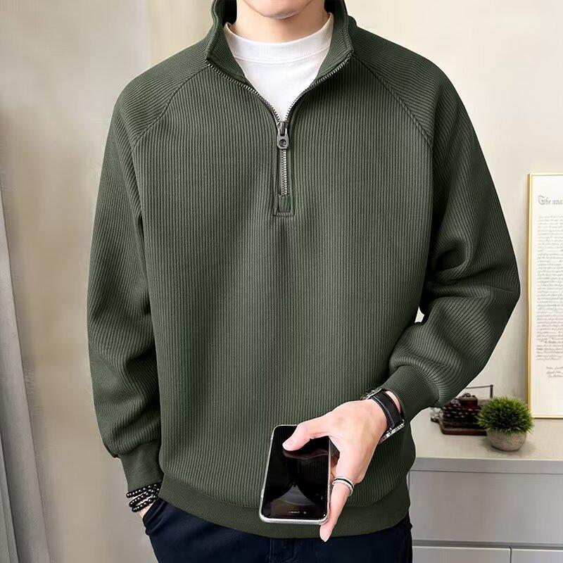 Men's 2024 Spring/Autumn Thickened Pullover Half-Zip Stand Collar Sweatshirt
