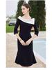 AD Women's Early Autumn Black Fishtail Dress - Hepburn Style One-Shoulder Bodycon