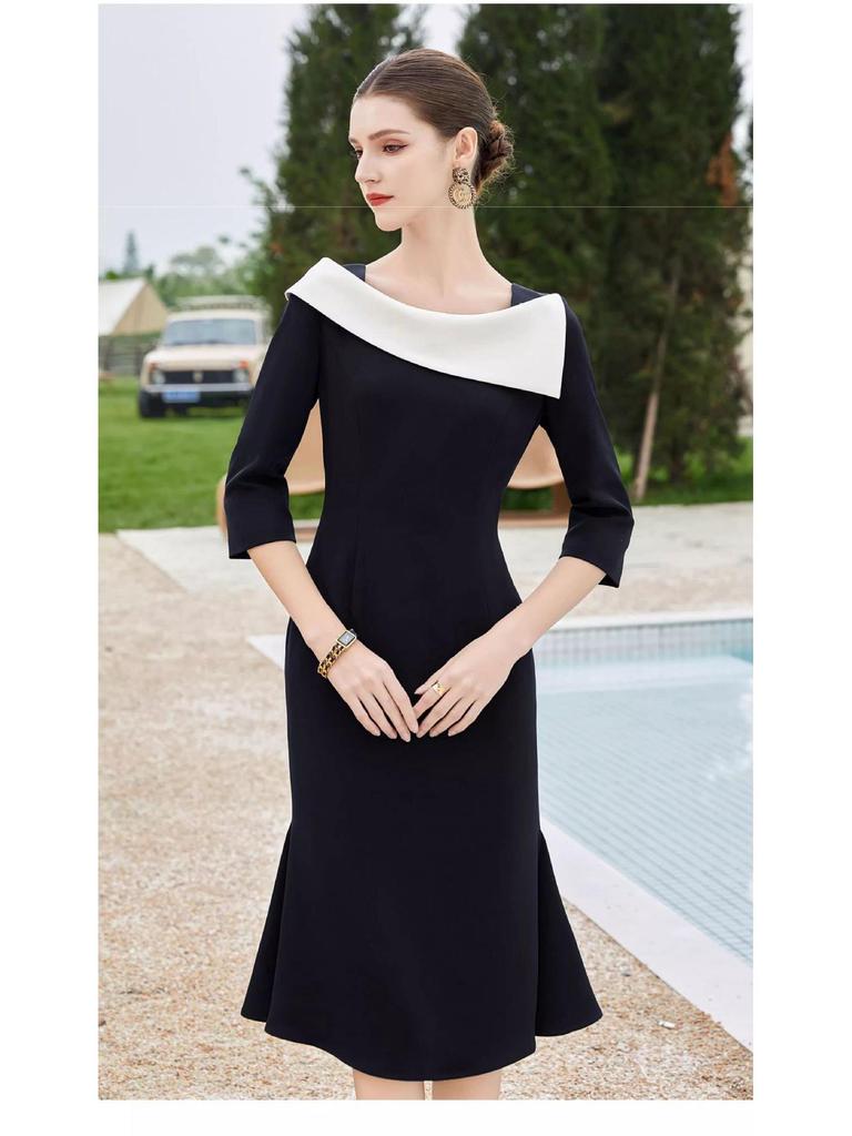 AD Women's Early Autumn Black Fishtail Dress - Hepburn Style One-Shoulder Bodycon
