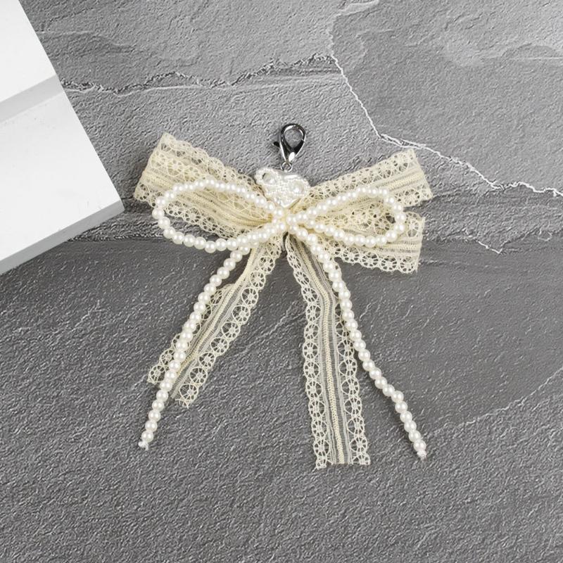 Lace Bow Imitation Pearl Keychain Removable Shoe Buckle Bag Pendant Accessories Heart Pendant Aesthetic Key Holder Gifts