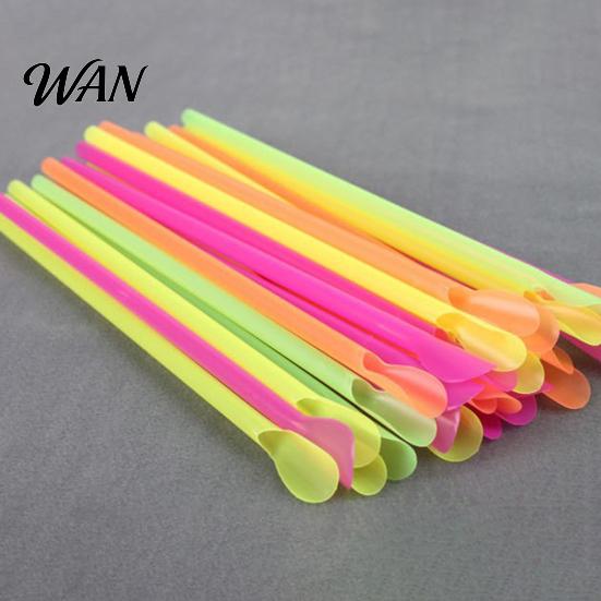 Smoothie Straws With Spoon 50/100Pcs Straw for Smoothie, 2 in 1 Disposable with Spoon, Plastic Slush Milkshake Bubble Tea Pink Orange Yellow Green