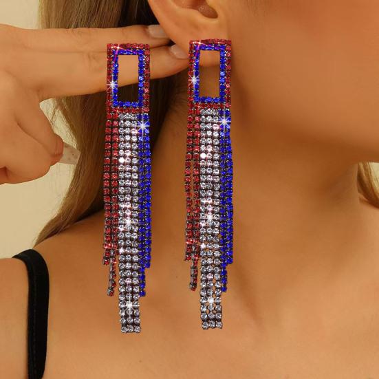 1 Paar Damen Quastenohrringe, Stern Ohrstecker Pave Hängeohrringe, Boho Wasserfall Perlenfransen Ohrringe, Amerikanische Flagge Ohrringe Schmuck Geschenk