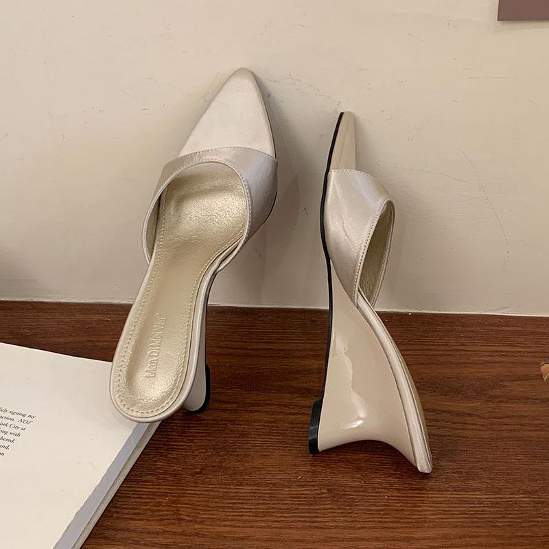 Fashion Fashion Pointed Toe Women Wedges Heeled Sandals Slides Footwear Shallow Ladies Heeled Wedges Sandals Slippers Shoes Female Pumps