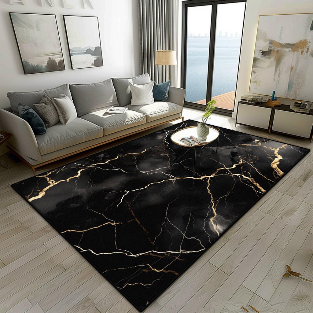 Modern Marble Style Living Room Carpet Luxury Decoration Bedroom Bedside Fluffy Soft Rug Easy Clean Sofa Tables Non-slip Mat
