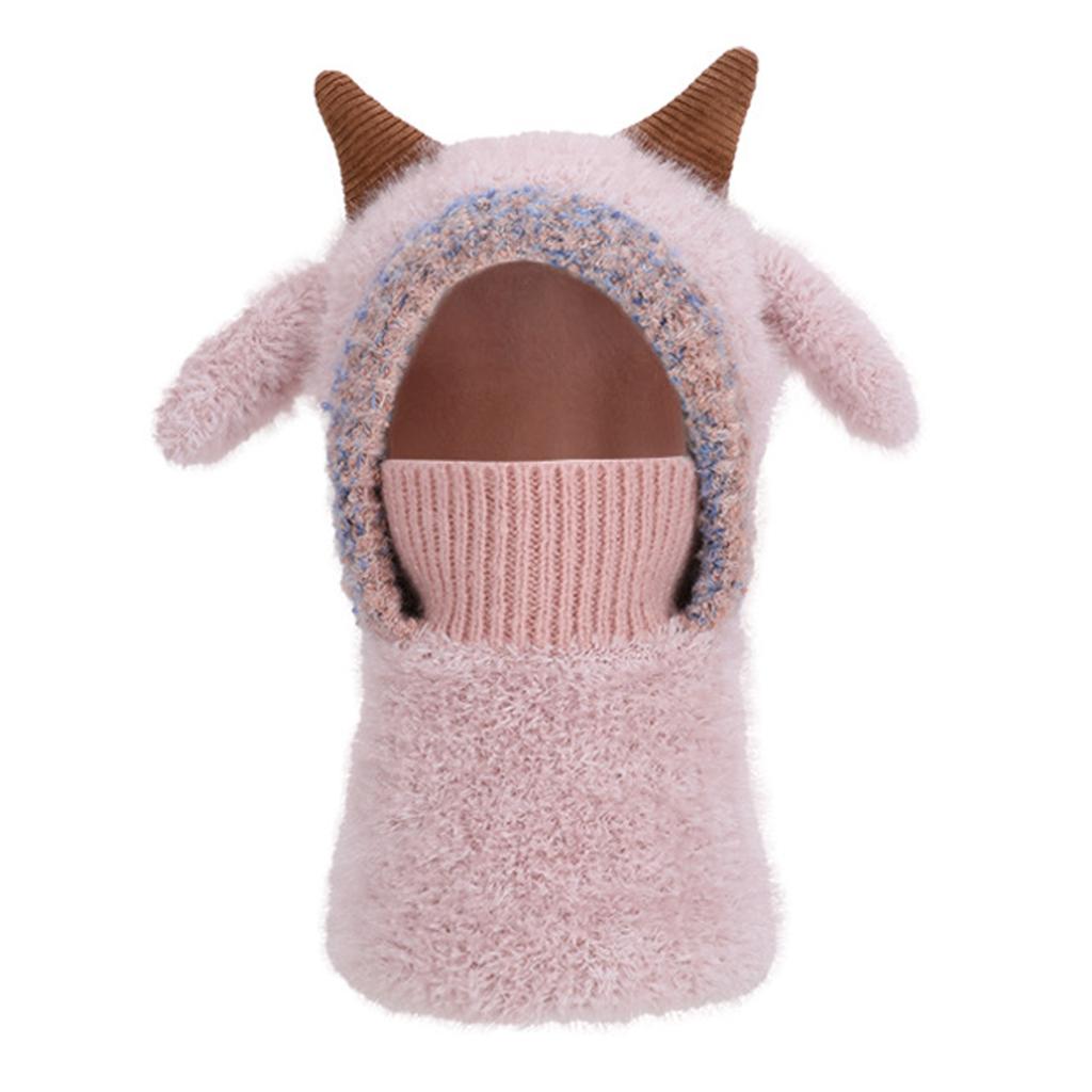 Children's Plush Warm Ear Pullover Hat With Plush Mask And Neck