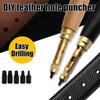 Leather Hole Punching Tool Automatic Puncher with Wooden Handle Hollow Hole Punch with 6 Tips for Leather Belt, Bag, Wristband