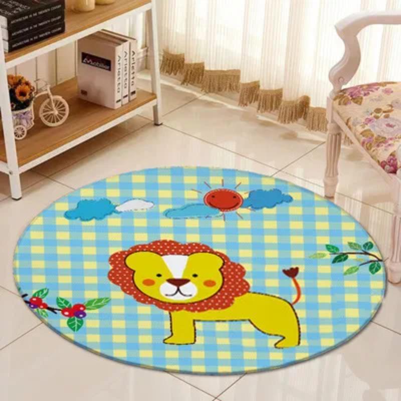3D Jungle Animals Living Room Area Rug Kids Room Decor Round Carpet Cartoon Children Baby Play Rug Anti-slip Chair Mat Bath Mat