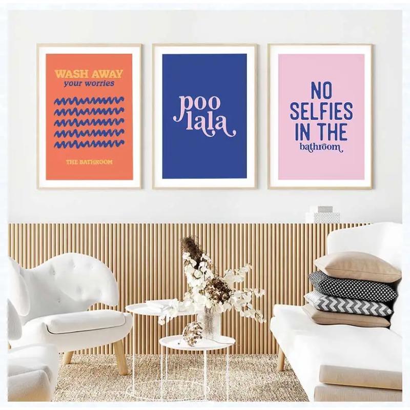 Fun Colored Text Bathroom Identification Series Poster Print Canvas Art Pictures Home for Wall Modern Decor Frameless Painting