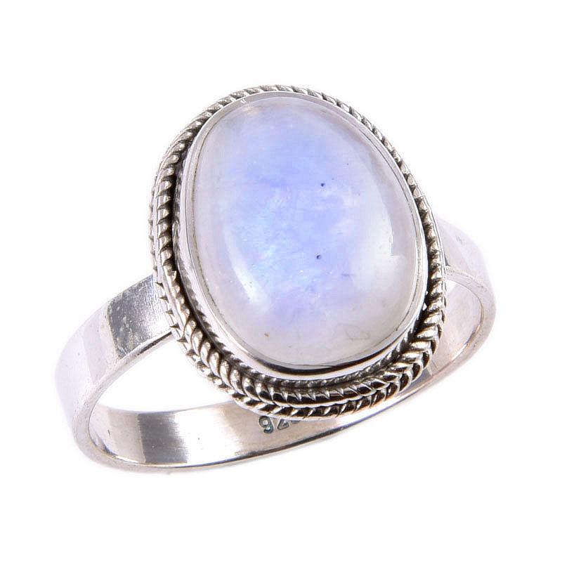 Naturlig regnbue månesten edelsten 925 solid sterlingsølv ring størrelse 9 U7L01